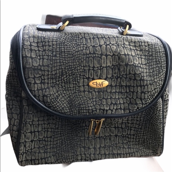 Diane Von Furstenberg Handbags - DVF croc pattern canvas luggage cosmetic bag tote